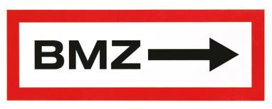 Hinweisschild 'BMZ' mit Pfeil nach rechts, Kunststoff