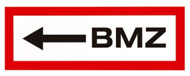 Hinweisschild 'BMZ' mit Pfeil nach links, Kunststoff
